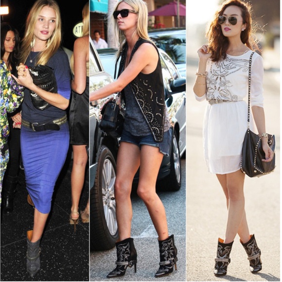 Isabel Marant Milwaukee Western Black Ankle Embellished Bootie Size 38 US 7 - Picture 4 of 14